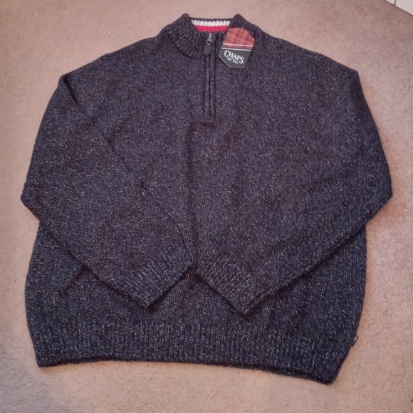 Chaps Men's Charcoal Heather Twist Knit Quarter-Zip Sweater NWT - Picture 2 of 6